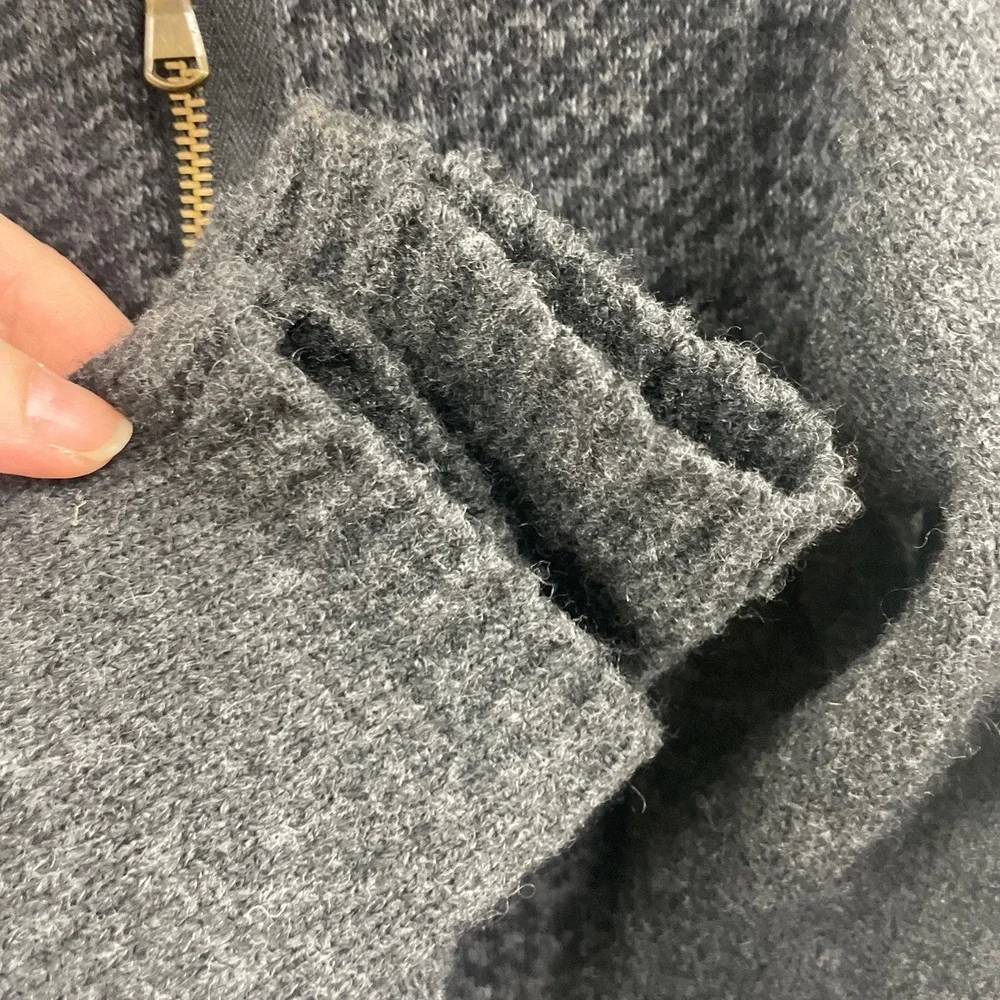 Maryline Italy Grey Black Sweater Jacket Asymmetrical Zip Houndstooth Medium‎